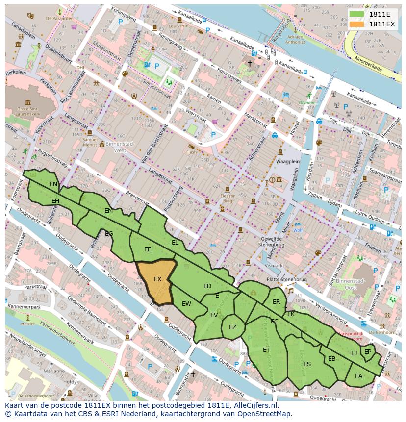 Afbeelding van het postcodegebied 1811 EX op de kaart.