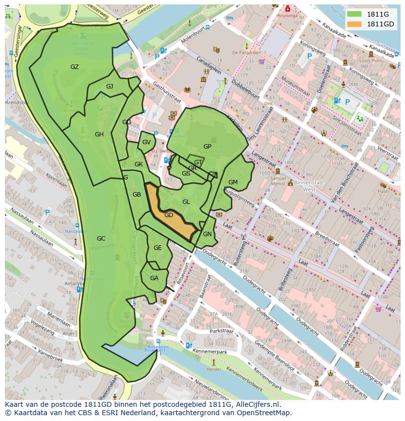 Afbeelding van het postcodegebied 1811 GD op de kaart.