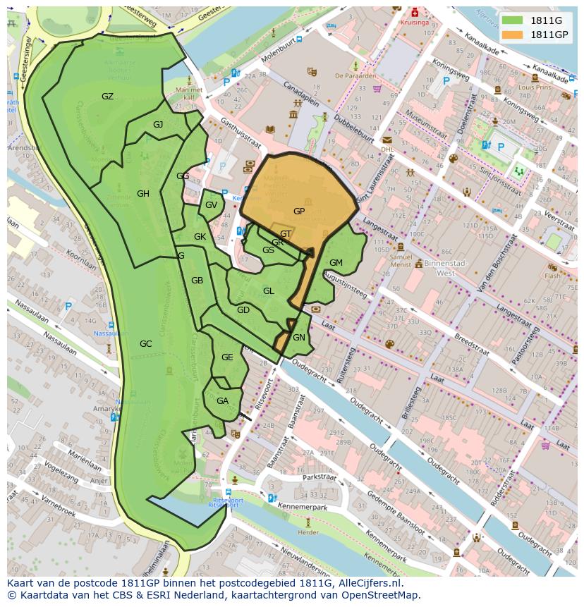 Afbeelding van het postcodegebied 1811 GP op de kaart.