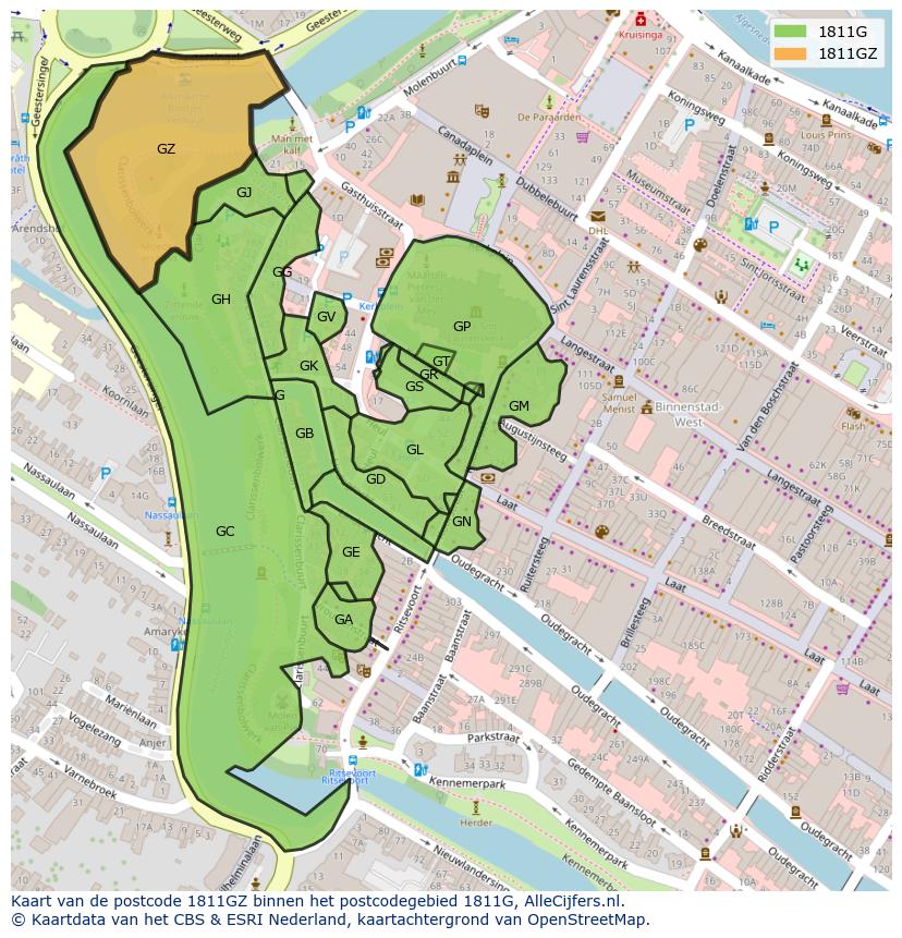 Afbeelding van het postcodegebied 1811 GZ op de kaart.