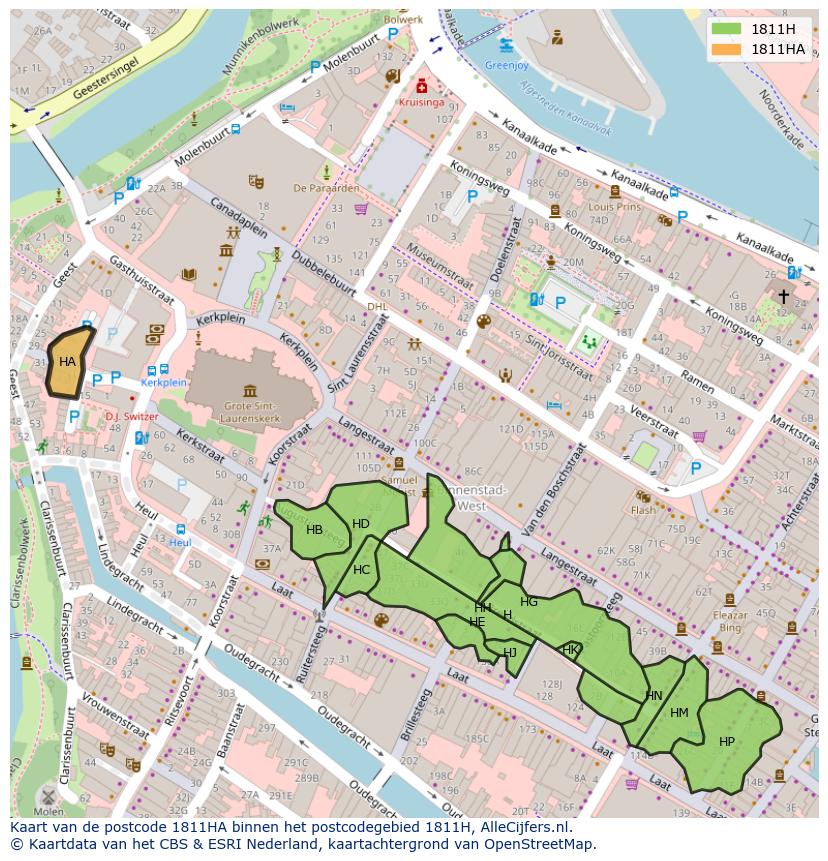 Afbeelding van het postcodegebied 1811 HA op de kaart.