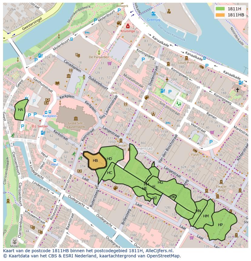 Afbeelding van het postcodegebied 1811 HB op de kaart.