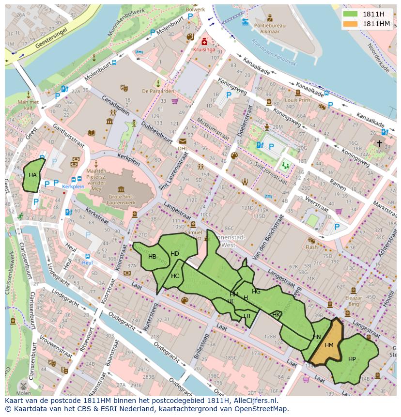 Afbeelding van het postcodegebied 1811 HM op de kaart.