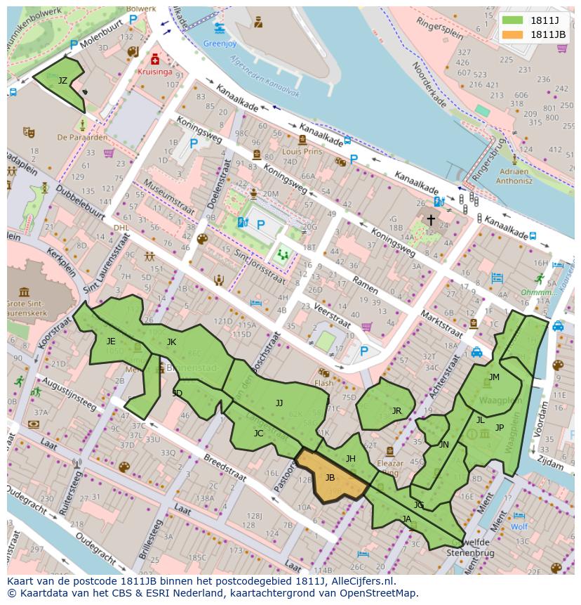 Afbeelding van het postcodegebied 1811 JB op de kaart.