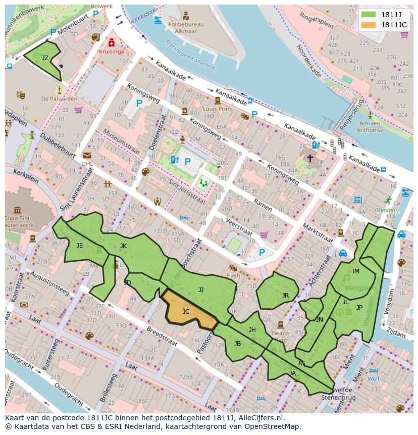 Afbeelding van het postcodegebied 1811 JC op de kaart.
