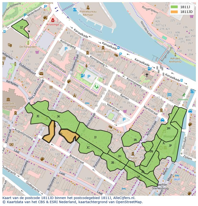 Afbeelding van het postcodegebied 1811 JD op de kaart.