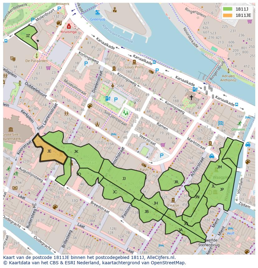 Afbeelding van het postcodegebied 1811 JE op de kaart.