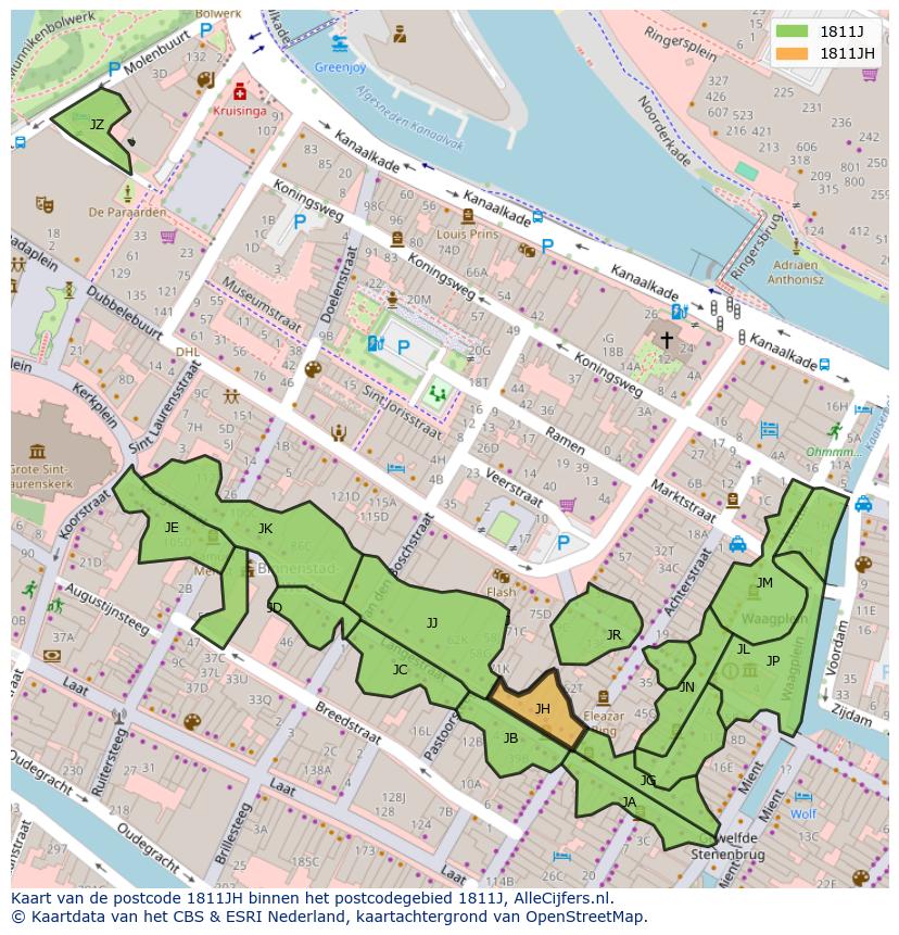 Afbeelding van het postcodegebied 1811 JH op de kaart.