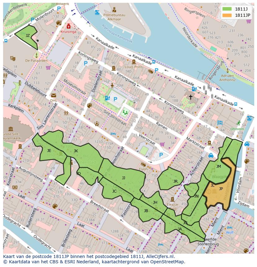 Afbeelding van het postcodegebied 1811 JP op de kaart.