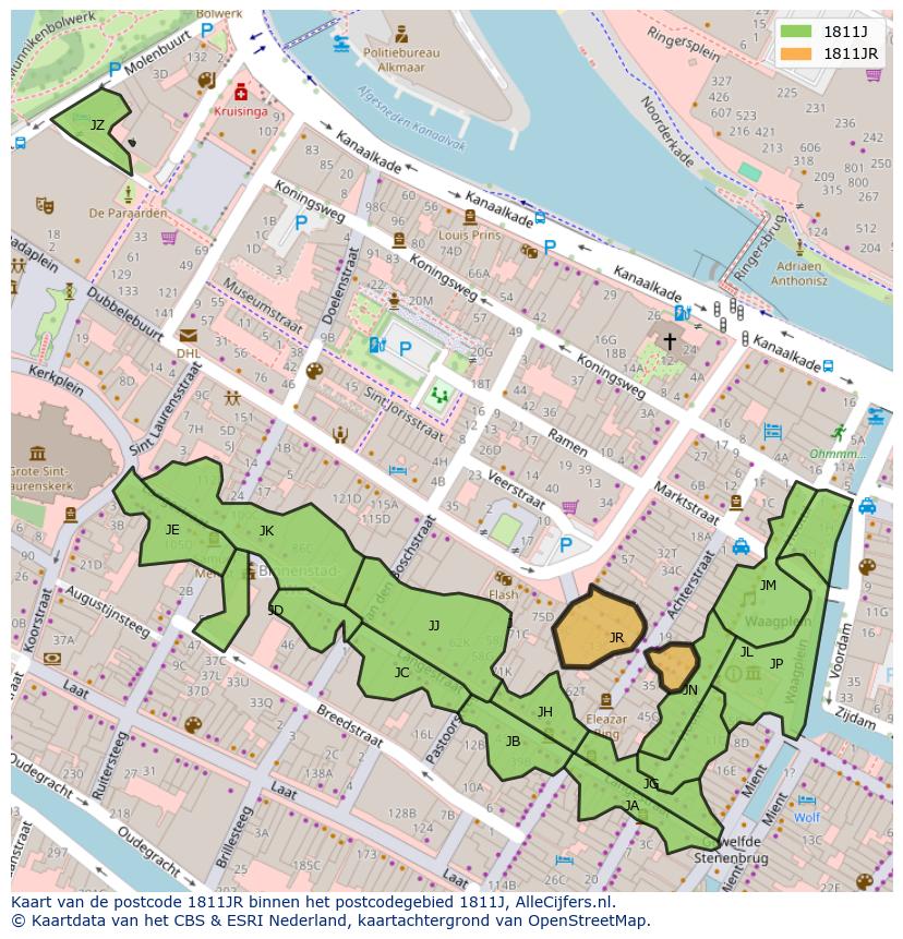 Afbeelding van het postcodegebied 1811 JR op de kaart.