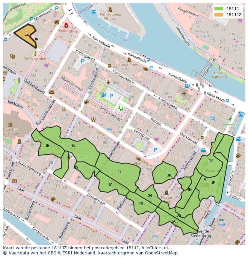Afbeelding van het postcodegebied 1811 JZ op de kaart.