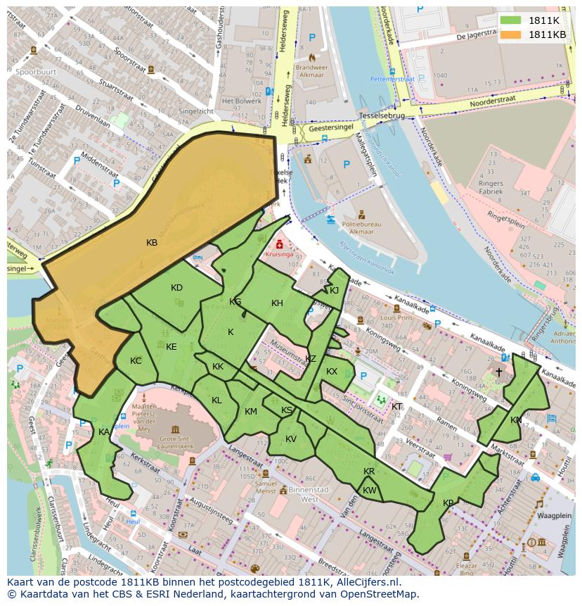 Afbeelding van het postcodegebied 1811 KB op de kaart.