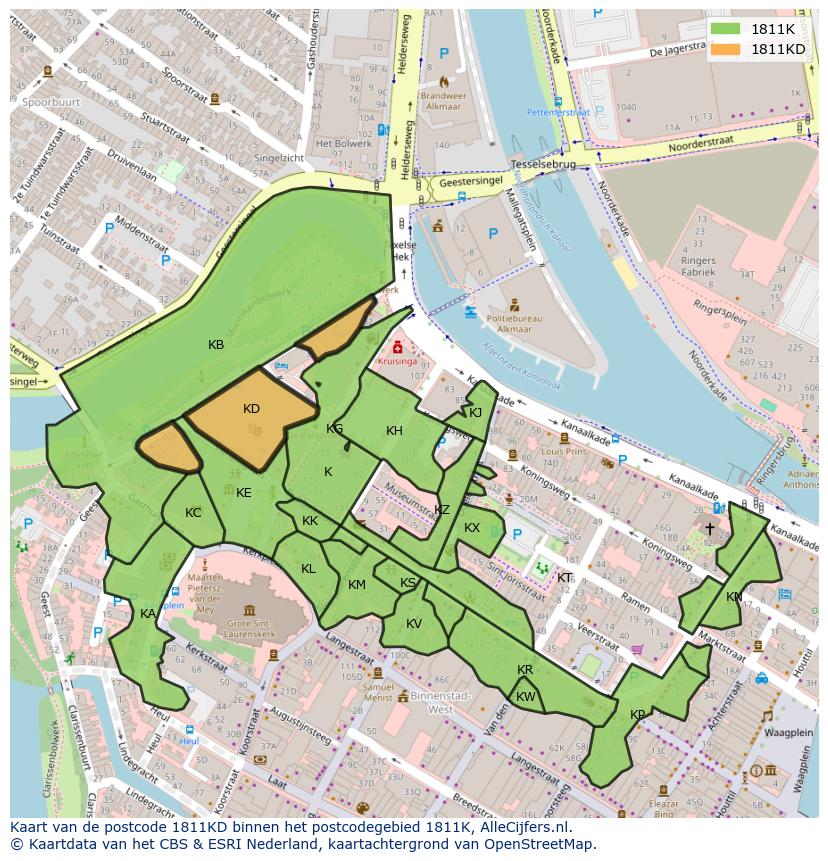 Afbeelding van het postcodegebied 1811 KD op de kaart.
