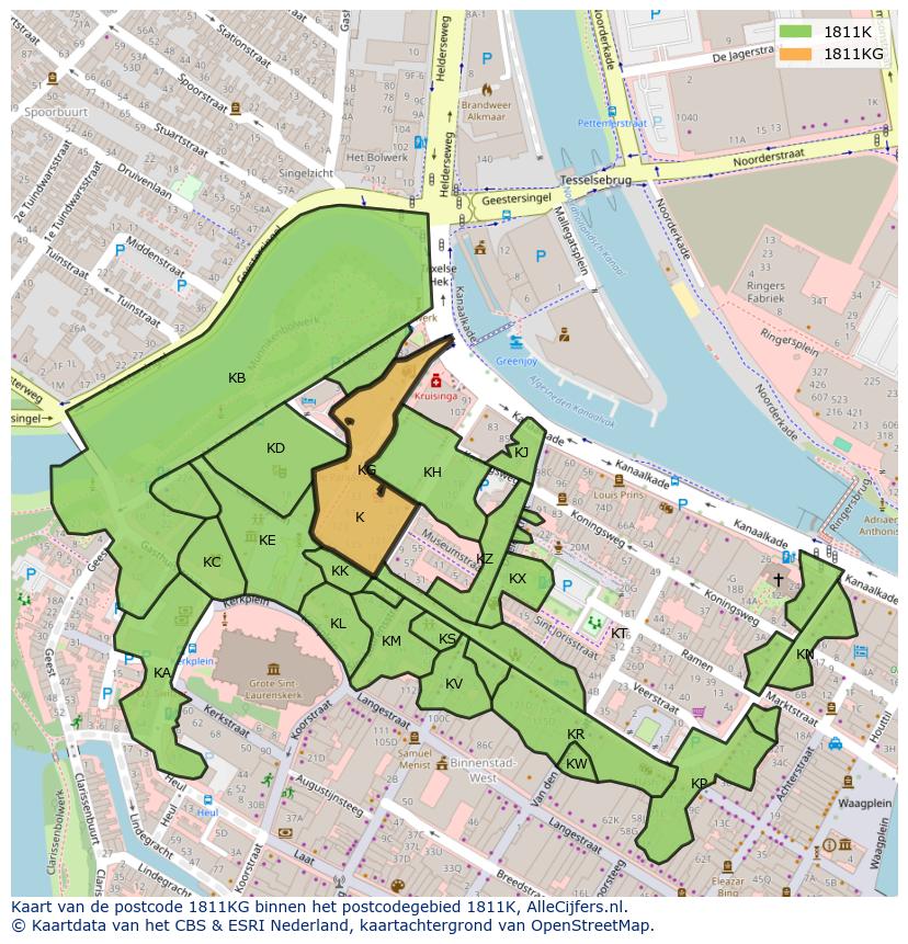 Afbeelding van het postcodegebied 1811 KG op de kaart.