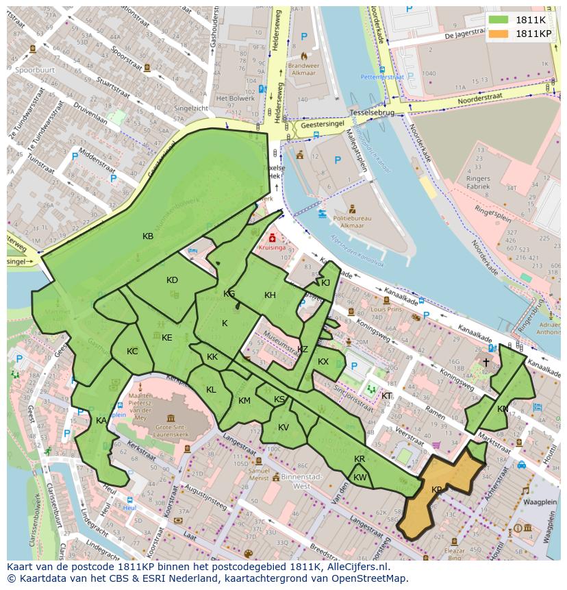 Afbeelding van het postcodegebied 1811 KP op de kaart.