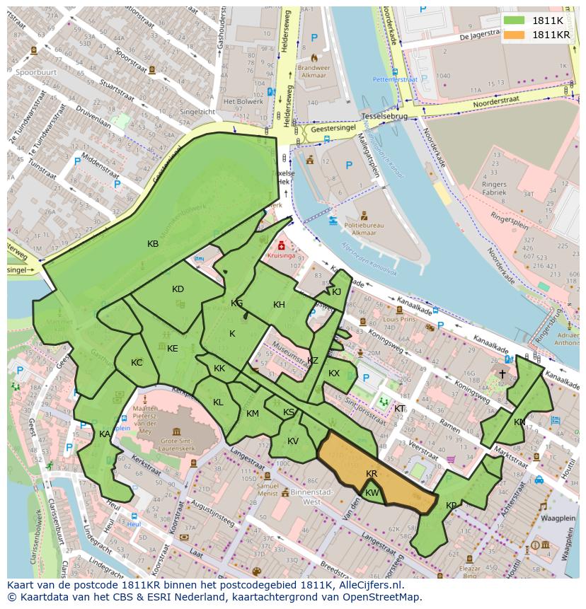 Afbeelding van het postcodegebied 1811 KR op de kaart.