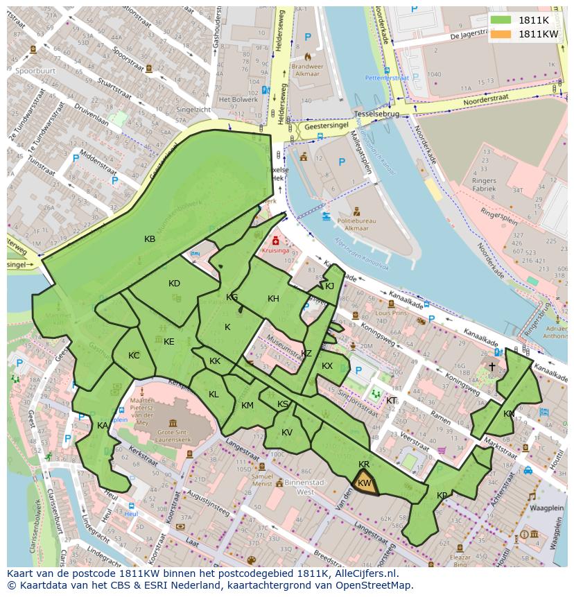 Afbeelding van het postcodegebied 1811 KW op de kaart.