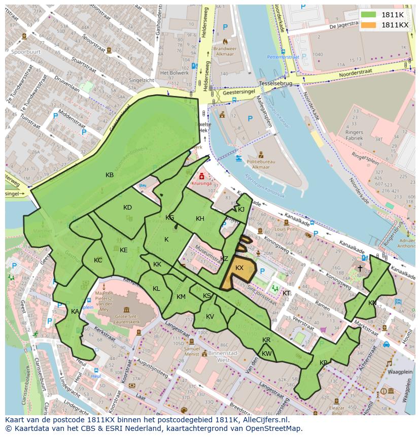 Afbeelding van het postcodegebied 1811 KX op de kaart.
