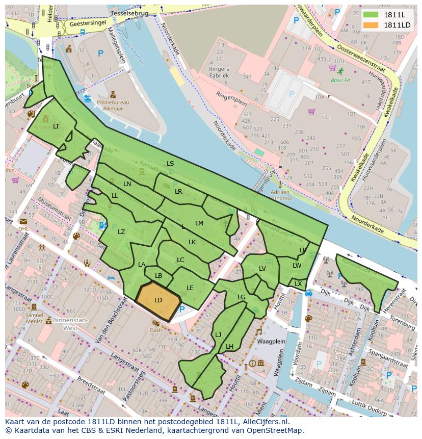Afbeelding van het postcodegebied 1811 LD op de kaart.