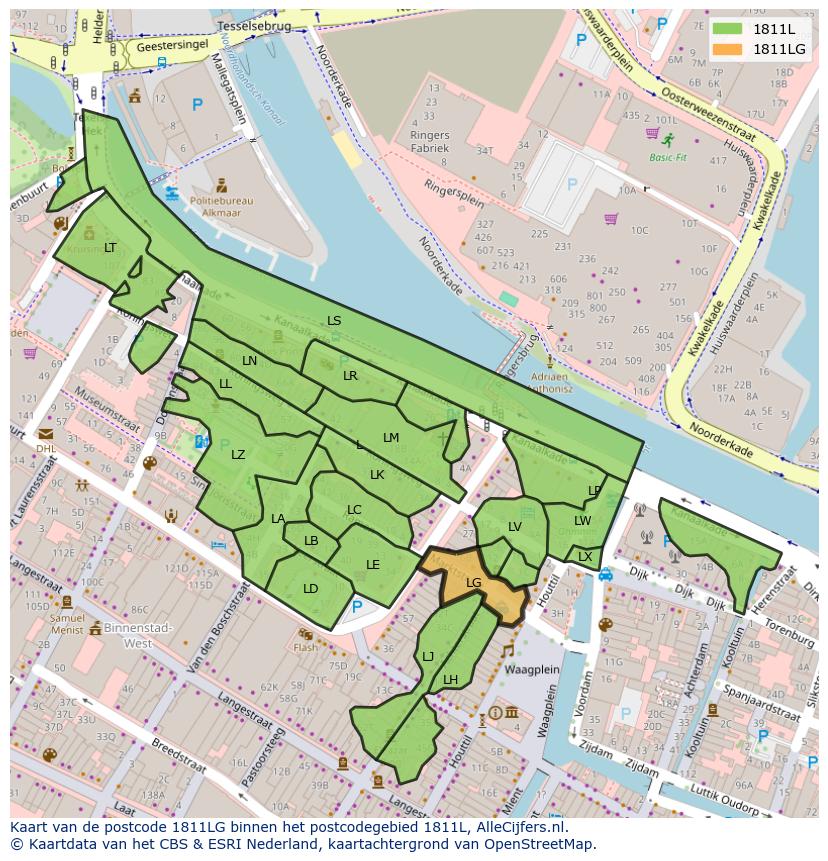 Afbeelding van het postcodegebied 1811 LG op de kaart.