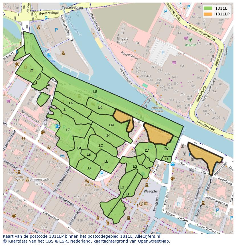 Afbeelding van het postcodegebied 1811 LP op de kaart.