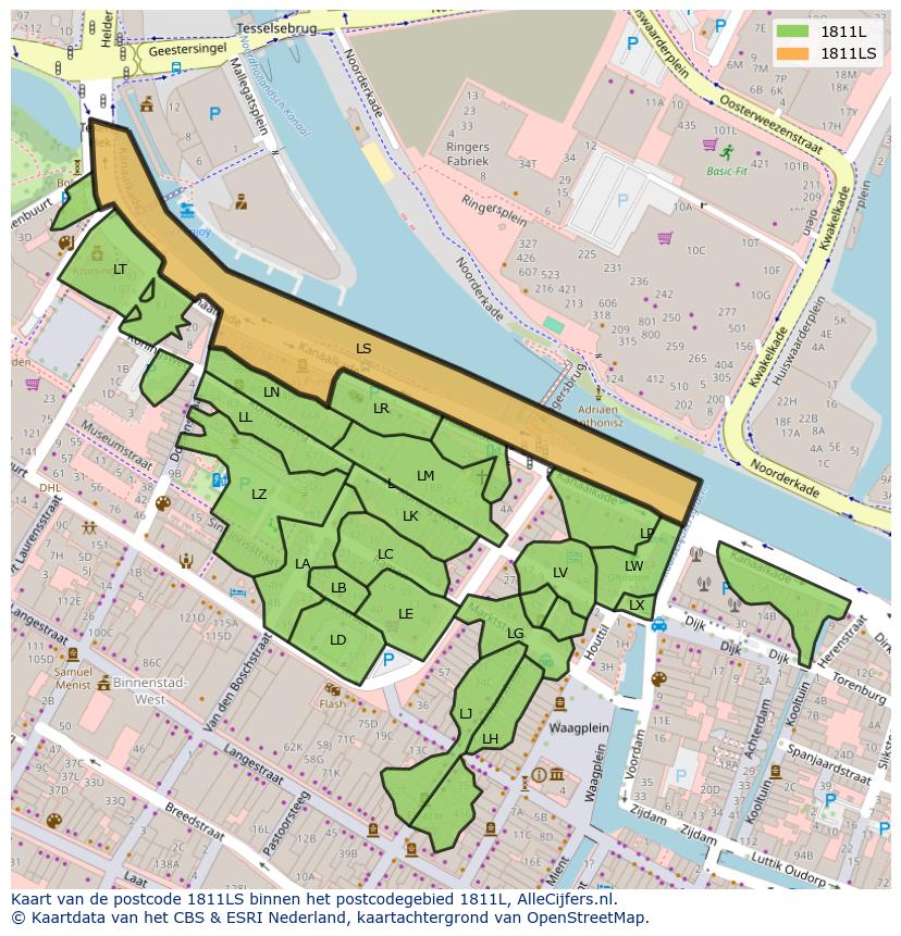 Afbeelding van het postcodegebied 1811 LS op de kaart.