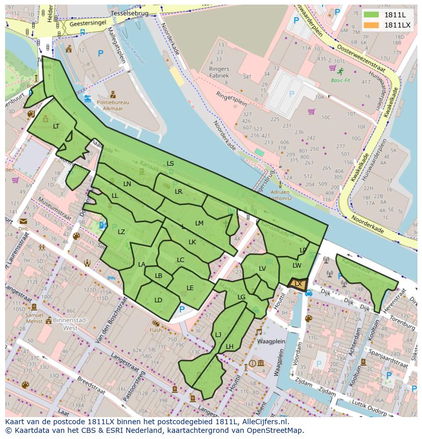 Afbeelding van het postcodegebied 1811 LX op de kaart.