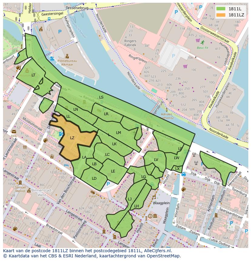 Afbeelding van het postcodegebied 1811 LZ op de kaart.