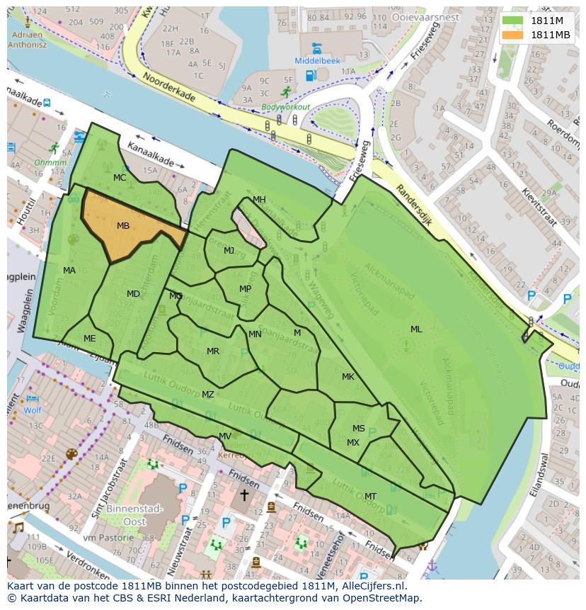 Afbeelding van het postcodegebied 1811 MB op de kaart.