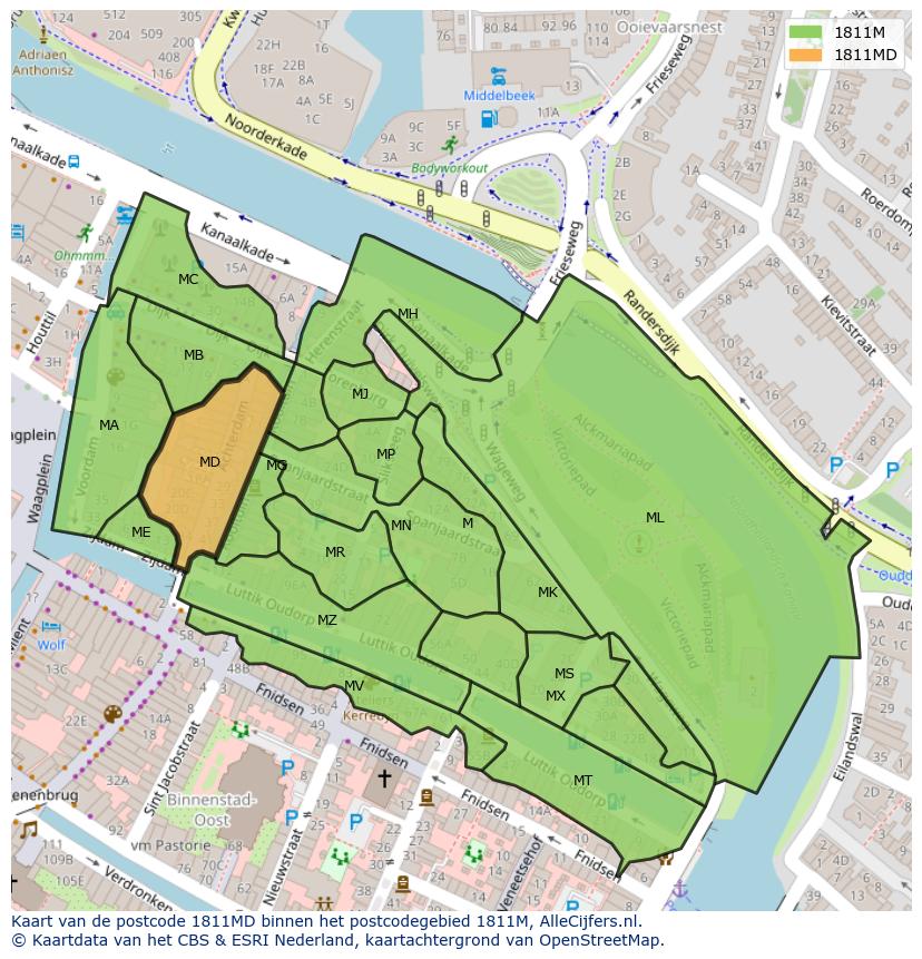 Afbeelding van het postcodegebied 1811 MD op de kaart.