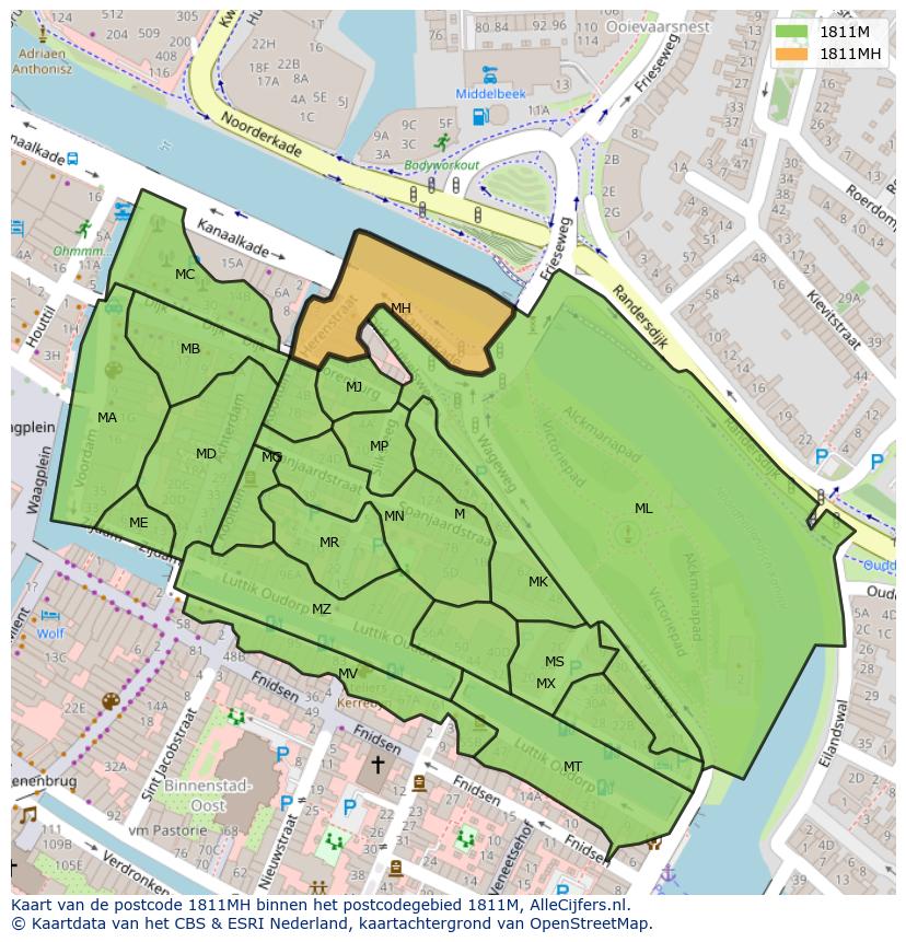 Afbeelding van het postcodegebied 1811 MH op de kaart.