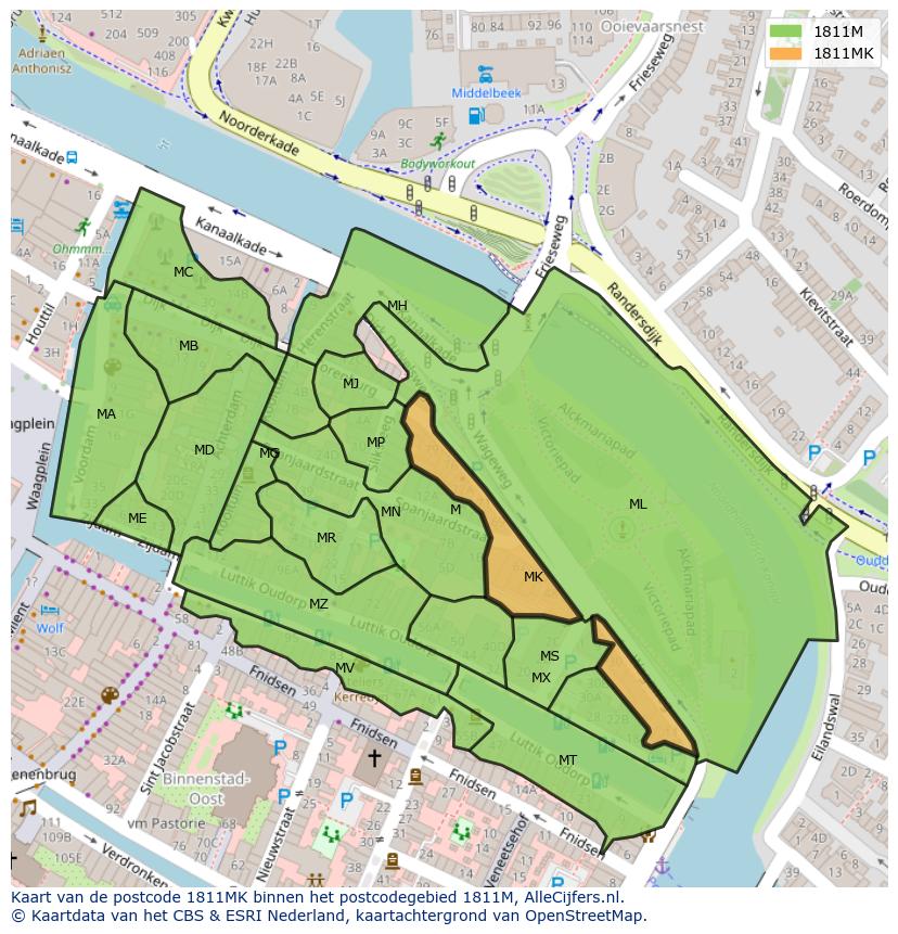 Afbeelding van het postcodegebied 1811 MK op de kaart.