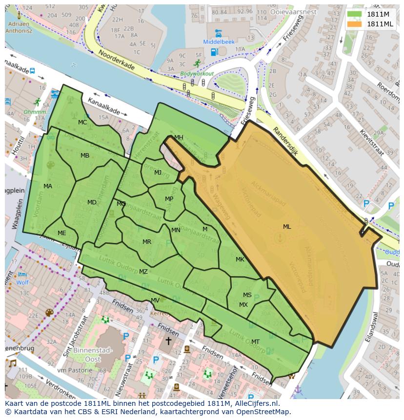 Afbeelding van het postcodegebied 1811 ML op de kaart.