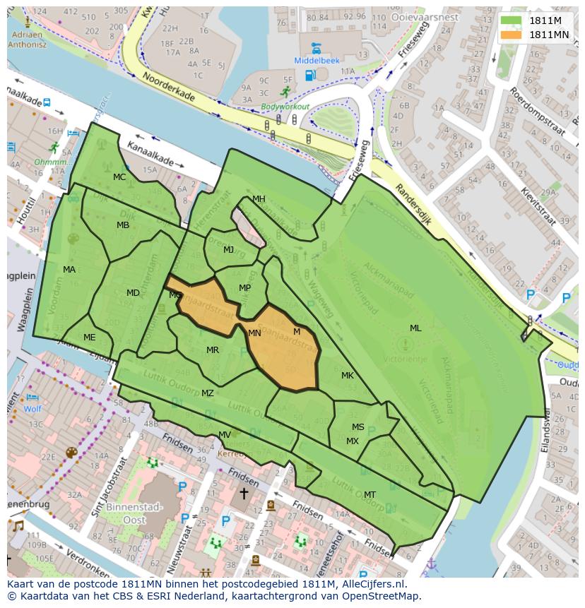 Afbeelding van het postcodegebied 1811 MN op de kaart.