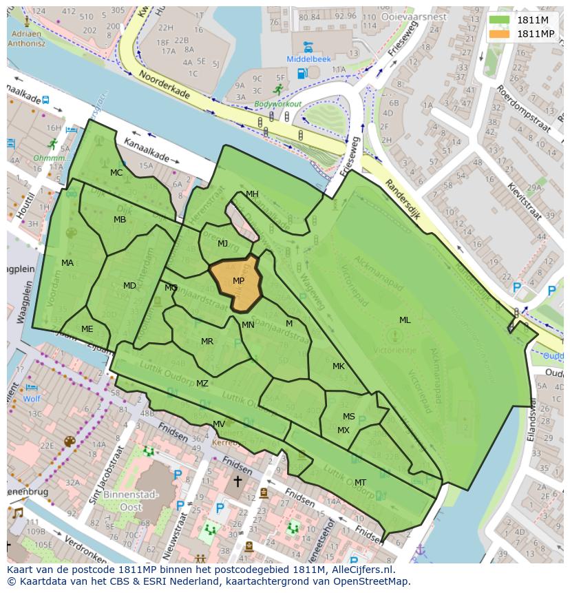 Afbeelding van het postcodegebied 1811 MP op de kaart.