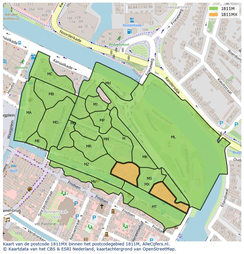Afbeelding van het postcodegebied 1811 MX op de kaart.