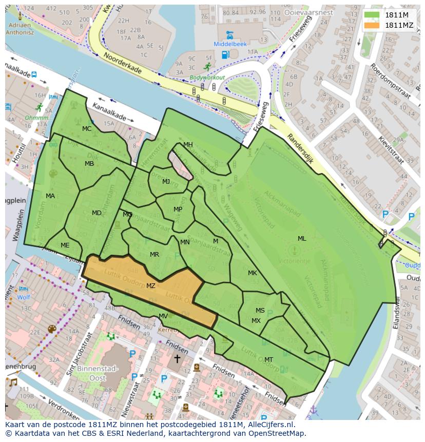 Afbeelding van het postcodegebied 1811 MZ op de kaart.