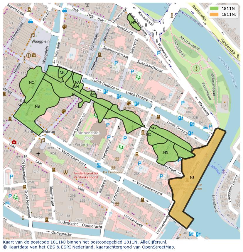 Afbeelding van het postcodegebied 1811 NJ op de kaart.