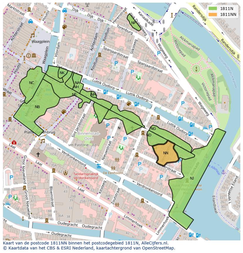 Afbeelding van het postcodegebied 1811 NN op de kaart.