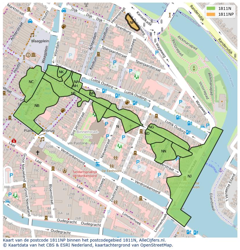 Afbeelding van het postcodegebied 1811 NP op de kaart.