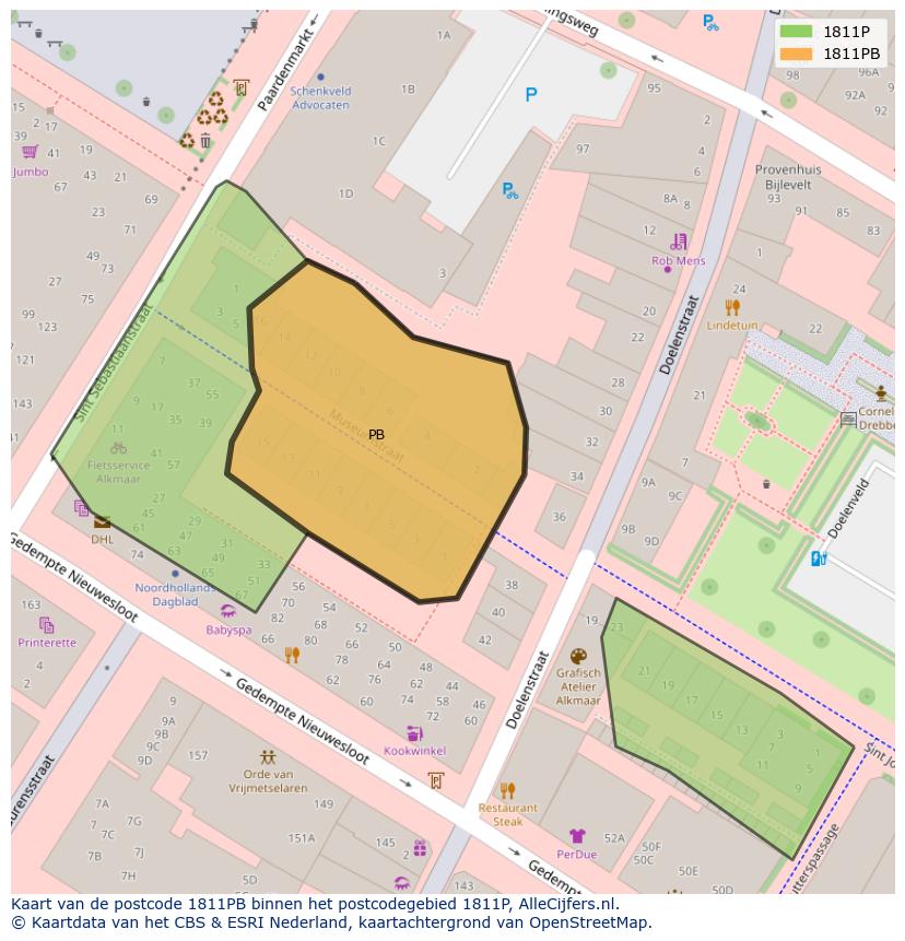 Afbeelding van het postcodegebied 1811 PB op de kaart.