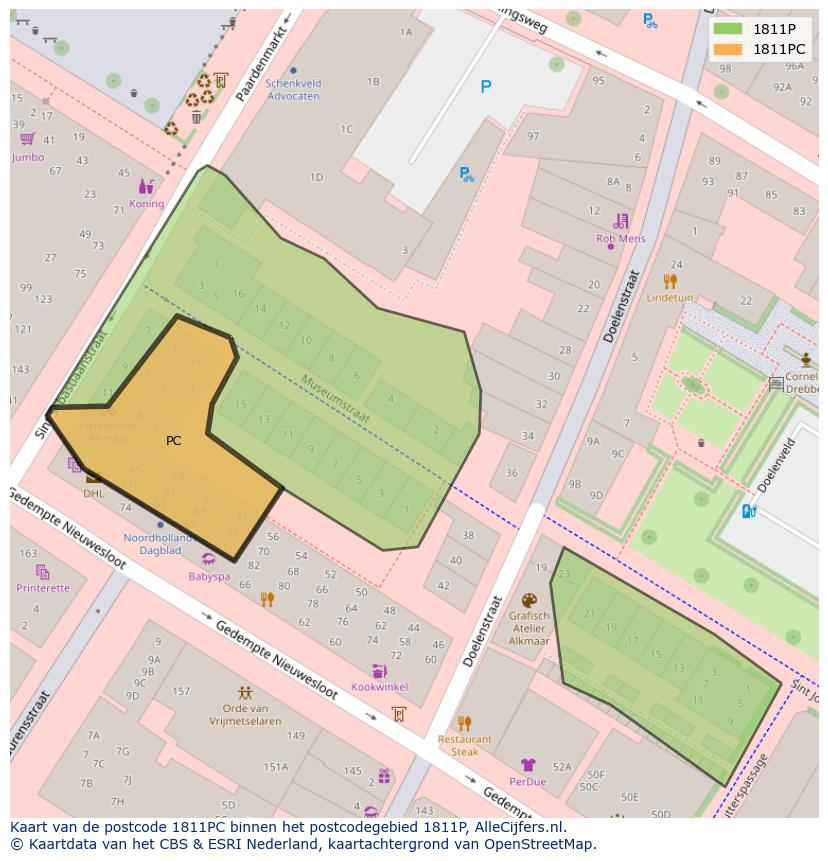 Afbeelding van het postcodegebied 1811 PC op de kaart.
