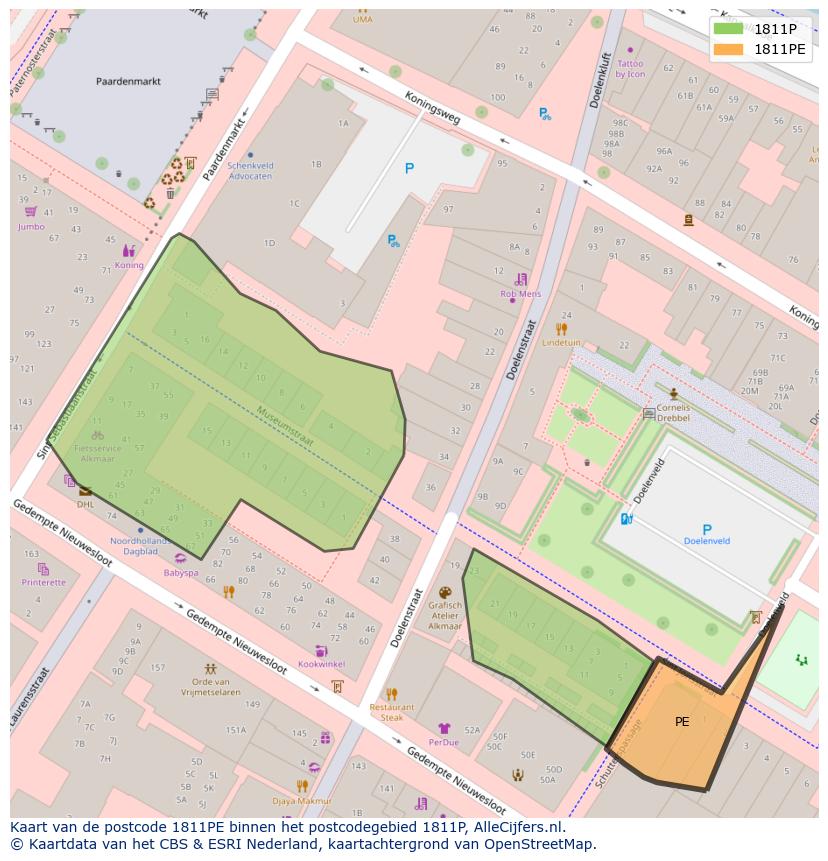 Afbeelding van het postcodegebied 1811 PE op de kaart.