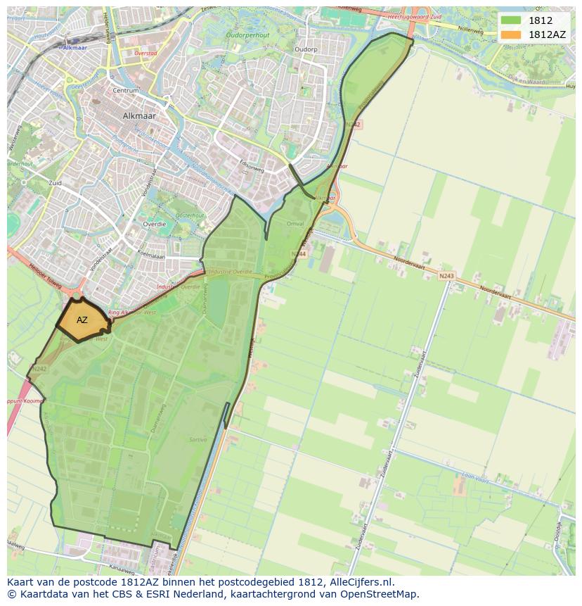 Afbeelding van het postcodegebied 1812 AZ op de kaart.