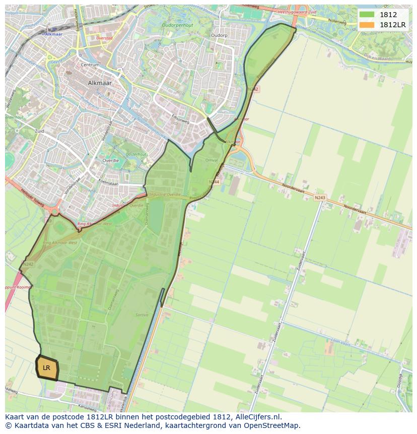 Afbeelding van het postcodegebied 1812 LR op de kaart.
