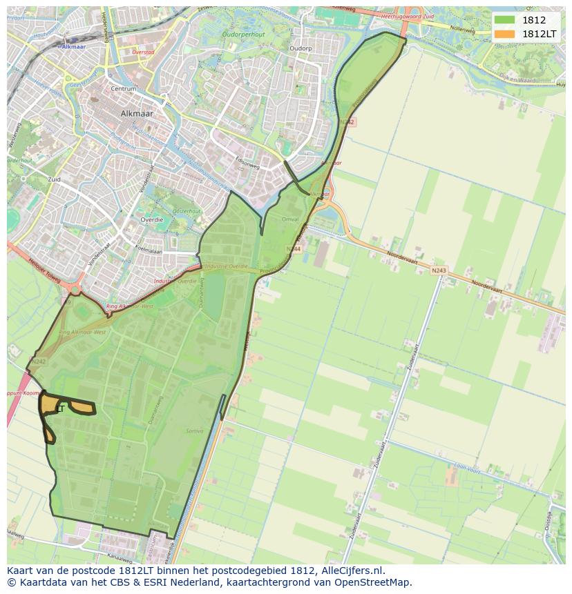 Afbeelding van het postcodegebied 1812 LT op de kaart.