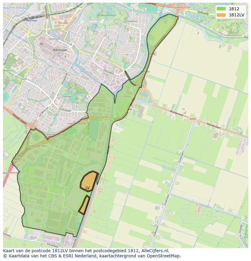 Afbeelding van het postcodegebied 1812 LV op de kaart.