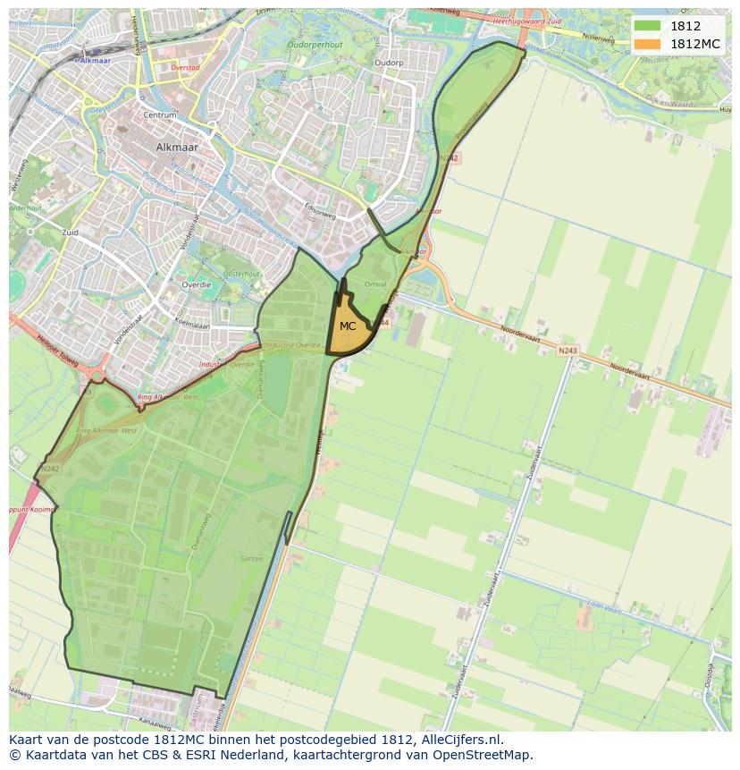 Afbeelding van het postcodegebied 1812 MC op de kaart.