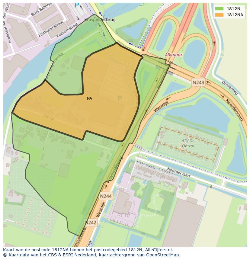 Afbeelding van het postcodegebied 1812 NA op de kaart.
