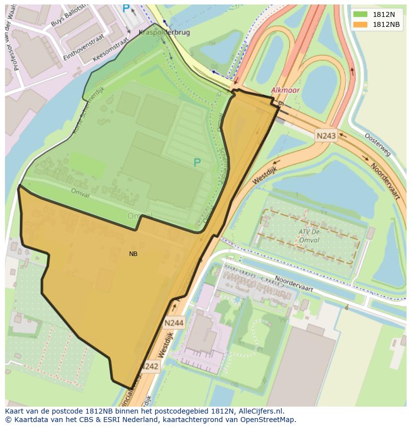 Afbeelding van het postcodegebied 1812 NB op de kaart.